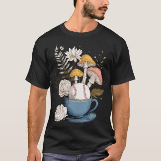 Camiseta Baseball Women Mushrooms Cottagecore Floral Nature
