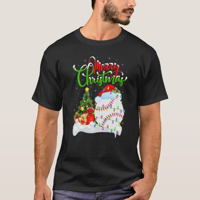 Camiseta Baseball  Xmas Decorations Santa Baseball Christma (Anverso)