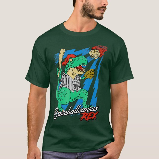 Camiseta Baseballsaurus T-Rex Dinosaurio juega al béisbol (Anverso)