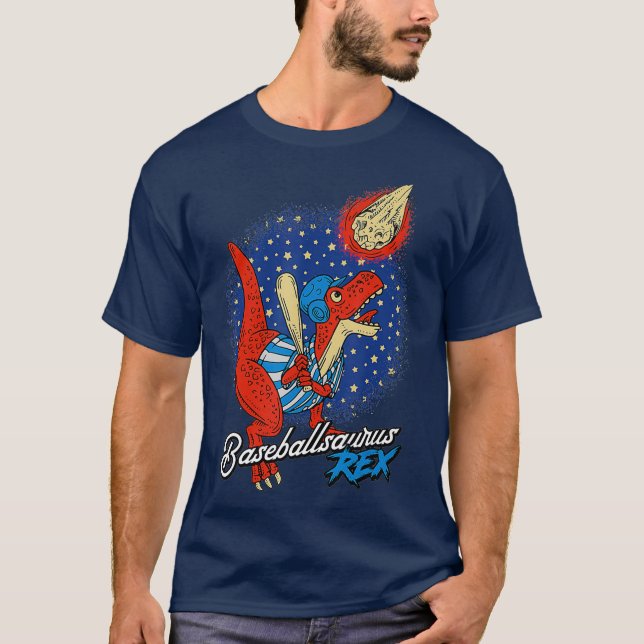 Camiseta Baseballsaurus T-Rex Dinosaurio juega al béisbol (Anverso)