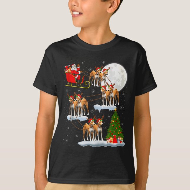Camiseta Basenji Dog Santa Sleigh Flying Funny Magical Chri (Anverso)