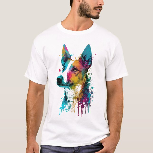 Camiseta Basenji - Graffiti Neon Ink Splash (Anverso)
