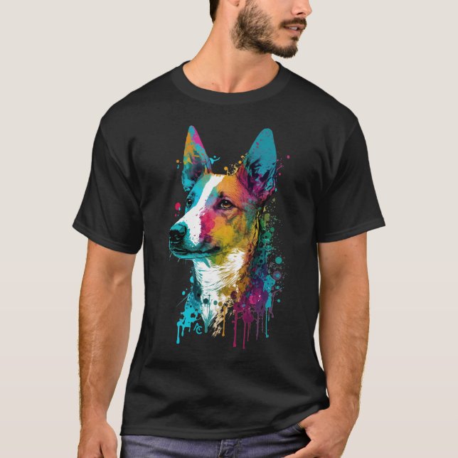 Camiseta Basenji - Graffiti Neon Ink Splash (Anverso)
