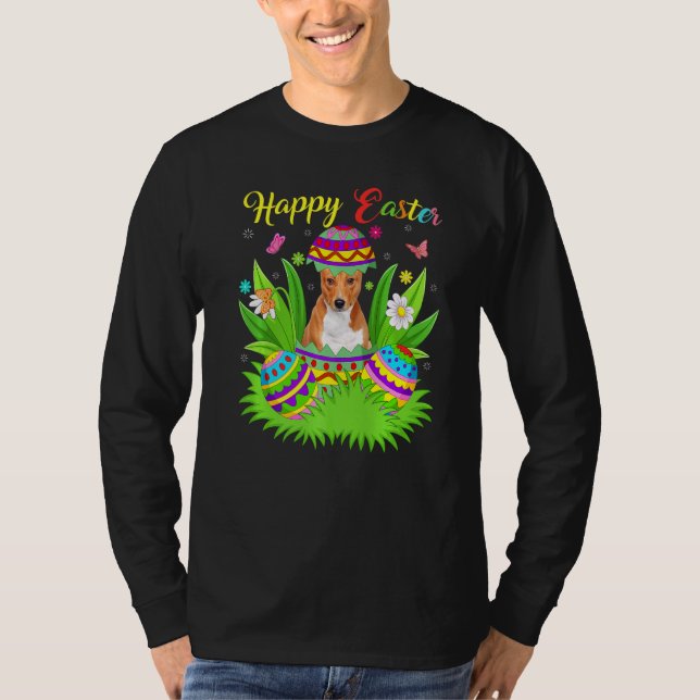 Camiseta Basenji Perro Floral Huevo de Pascua Funny Bashenj (Anverso)