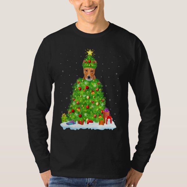 Camiseta Basenji Perro Xmas Árbol de iluminación Funny Base (Anverso)