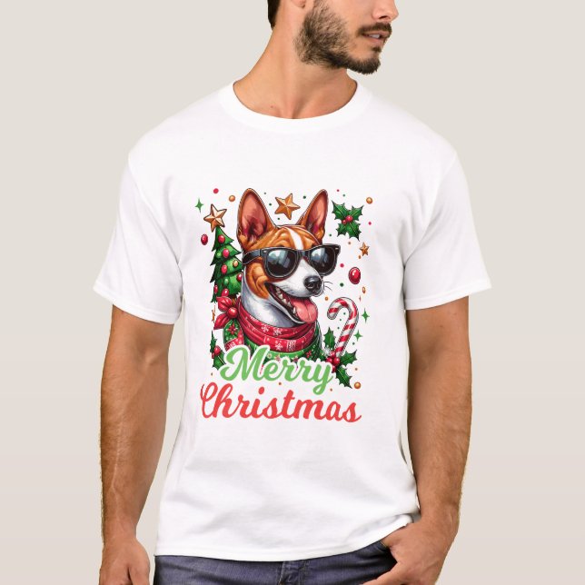 Camiseta Basenji Santa Hat Cheerful (Anverso)