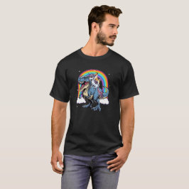 Camiseta Basenji Unicornio montando en dinosaurio T rex