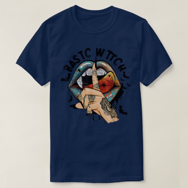 Camiseta Basic Witch Halloween Costume Goth Mouth Bats Haun (Diseño del anverso)