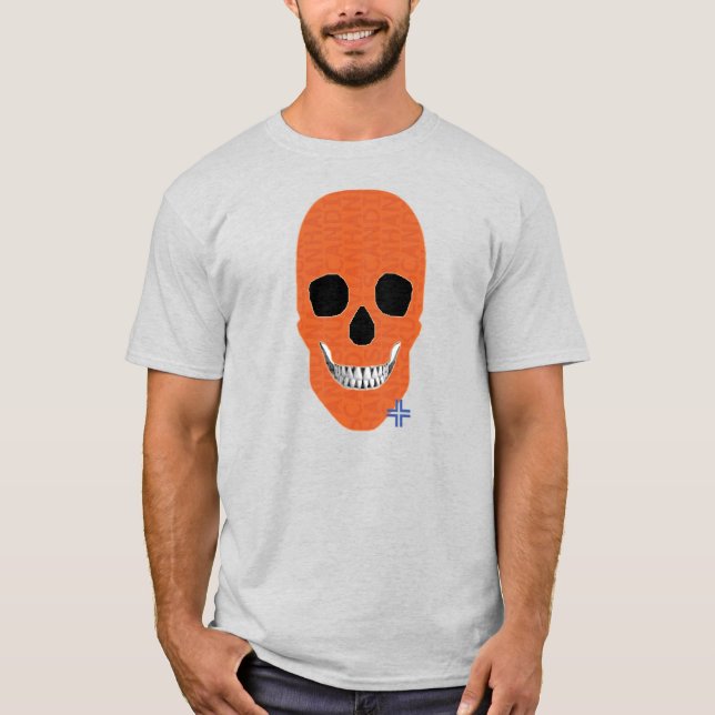 Camiseta básica B2 del Naranja HANDSKULL (Anverso)