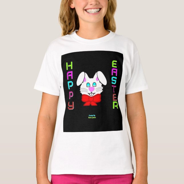 Camiseta Básica Blanca para Chicas de Conejo de Pa (Anverso)