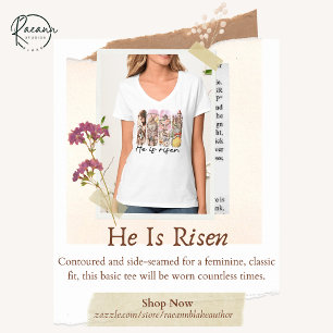 Camiseta básica cuello en V para mujer Él ha Resuc