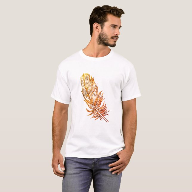 Camiseta básica de arte de pluma dorada (Anverso completo)