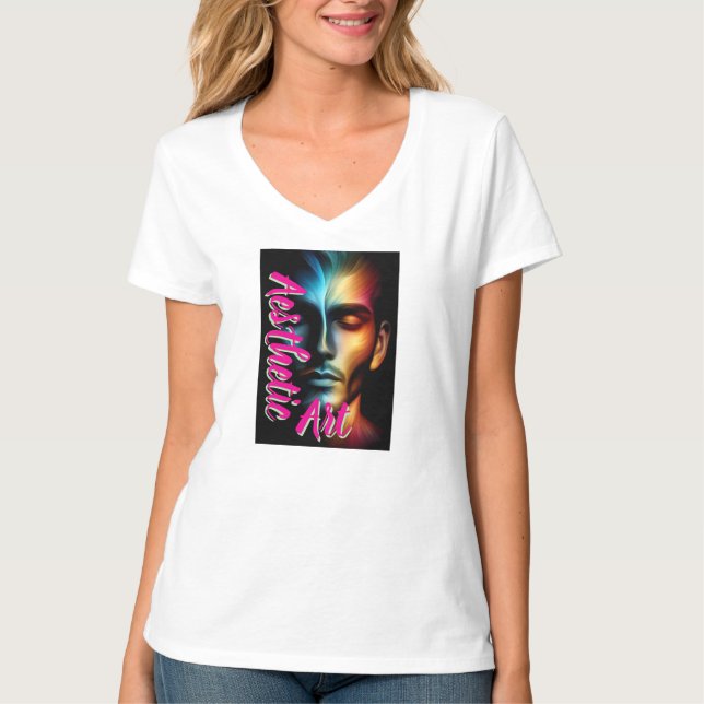 Camiseta básica de cuello en V para mujer (Anverso)