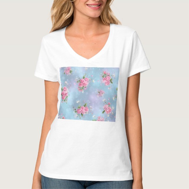 Camiseta básica de cuello en V para mujer (Anverso)