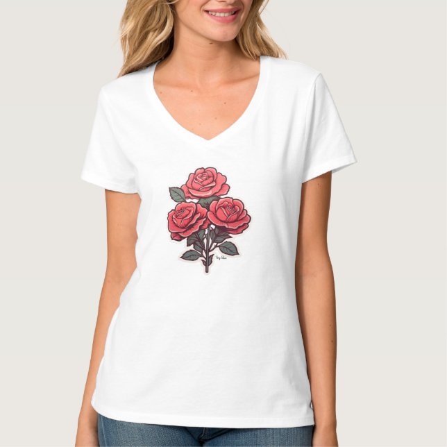 Camiseta básica de cuello en V para mujer (Anverso)