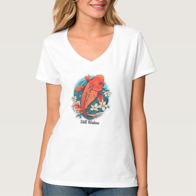 Camiseta básica de cuello en V para mujer (Anverso)