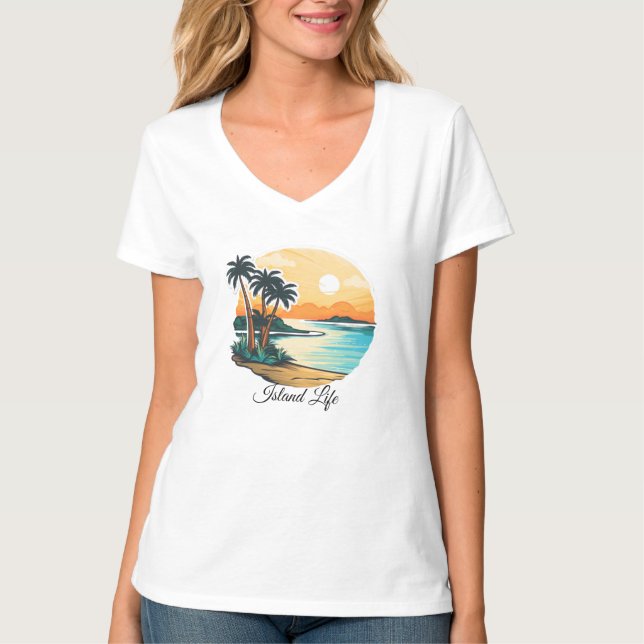 Camiseta básica de cuello en V para mujer (Anverso)