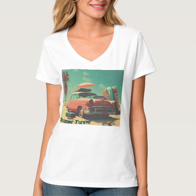 Camiseta básica de cuello en V para mujer (Anverso)