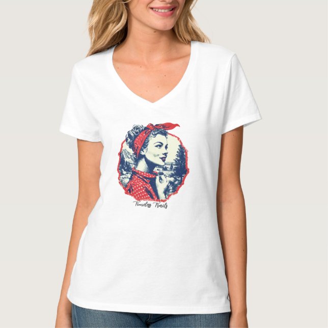 Camiseta básica de cuello en V para mujer (Anverso)