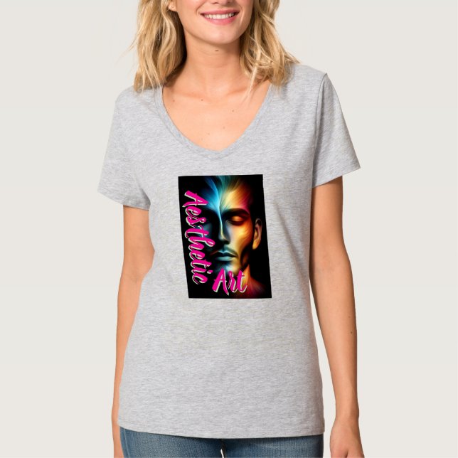 Camiseta básica de cuello en V para mujer (Anverso)