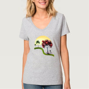 Camiseta básica de cuello en V para mujer Sunset R