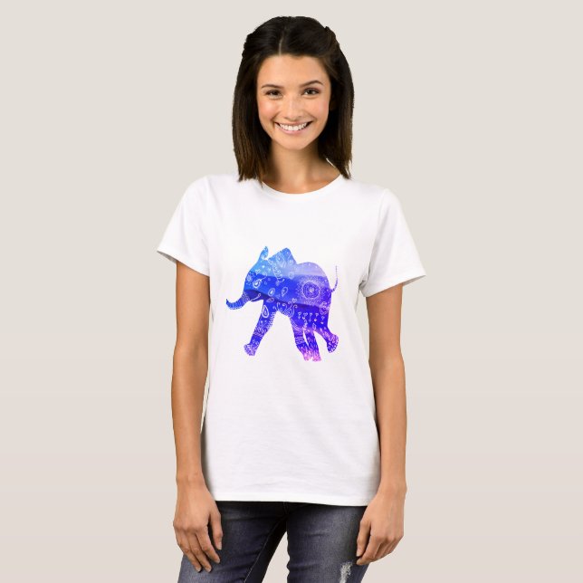 Camiseta básica de elefante de Mandala, blanco (Anverso completo)