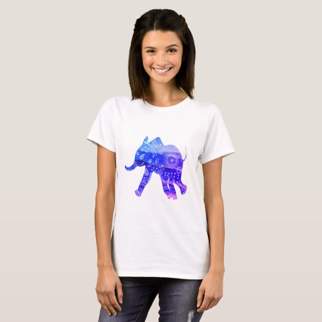 Camiseta básica de elefante Mandala, Blanca (Anverso completo)
