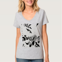 Camiseta básica de flores descoloridas grises, PEQ