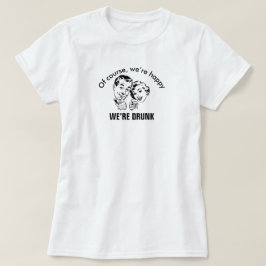 Camiseta básica de la pareja ebria feliz retro