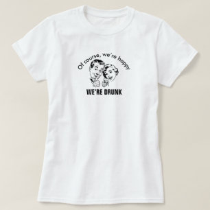 Camiseta básica de la pareja ebria feliz retro