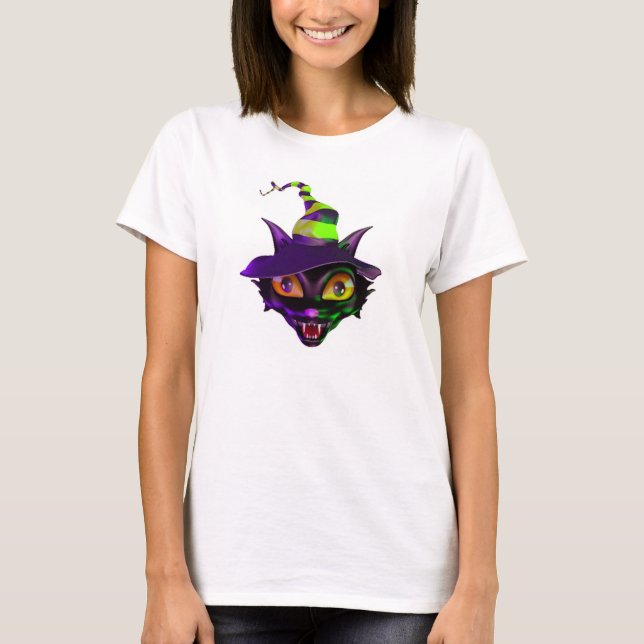 Camiseta básica de las mujeres de Halloween/Gato e (Anverso)