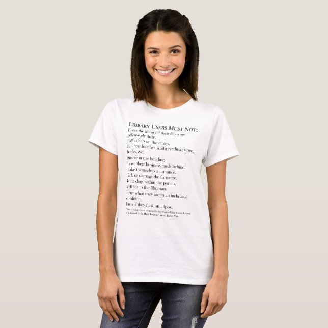 Camiseta básica de las reglas de biblioteca (Anverso completo)