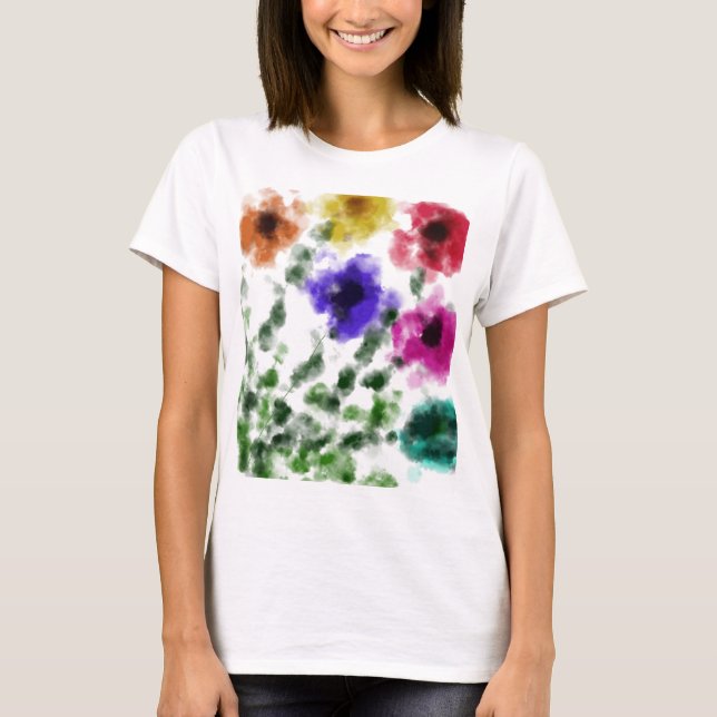 Camiseta básica de mujer con estampado de flores d (Anverso)