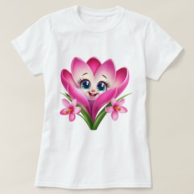 Camiseta básica de mujer con flores lindas (Diseño del anverso)