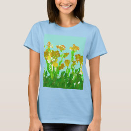 Camiseta básica de mujer floral verde y dorado abs