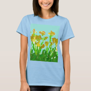 Camiseta básica de mujer floral verde y dorado abs