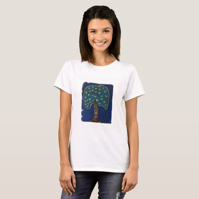 Camiseta básica de mujeres de arte con amor en árb (Anverso completo)