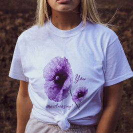 Camiseta básica de mujeres violeta con flores y ta