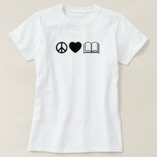 Camiseta básica de paz, amor y libros