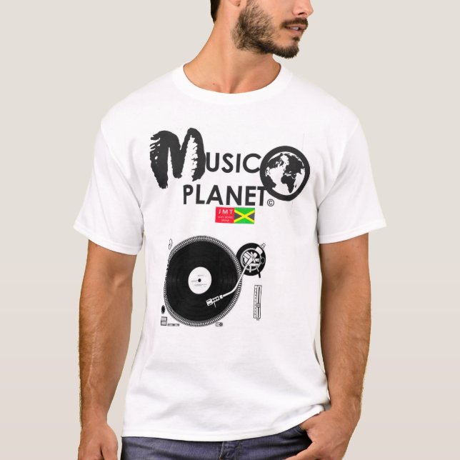 Camiseta básica del hombre en el PLANETA MÚSICO (Anverso)