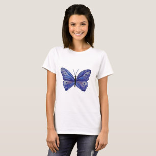 Camiseta básica femenina de arte de mariposa azul,
