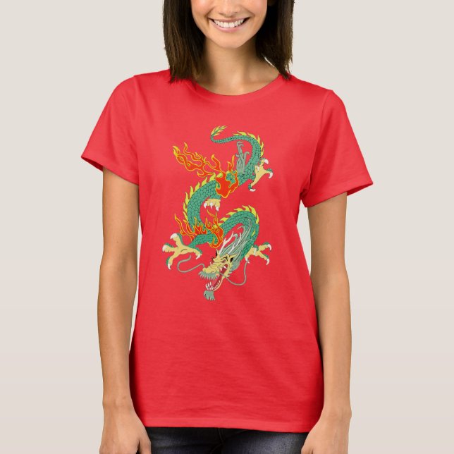 Camiseta básica femenina de dragón china (Anverso)