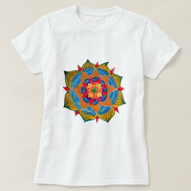 Camiseta básica femenina de Mandala, blanca (Diseño del anverso)