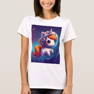 Camiseta básica femenina de unicornio astronauta