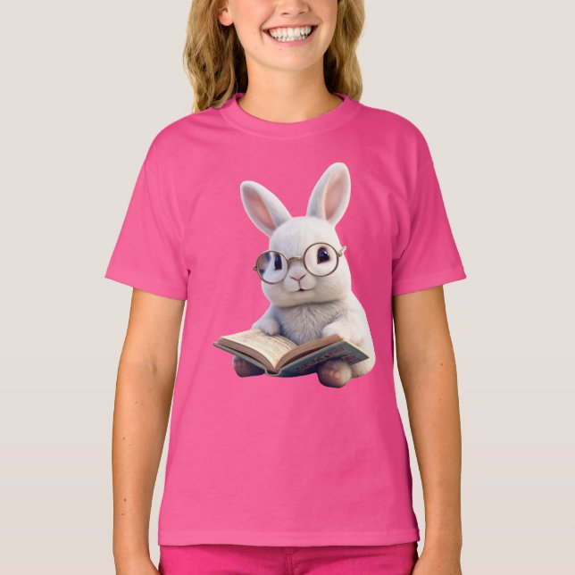 Camiseta básica infantil Conejo Blanco Leyendo un  (Anverso)