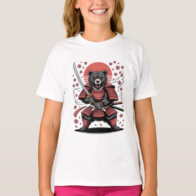 Camiseta básica infantil Samurai Bear (Anverso)