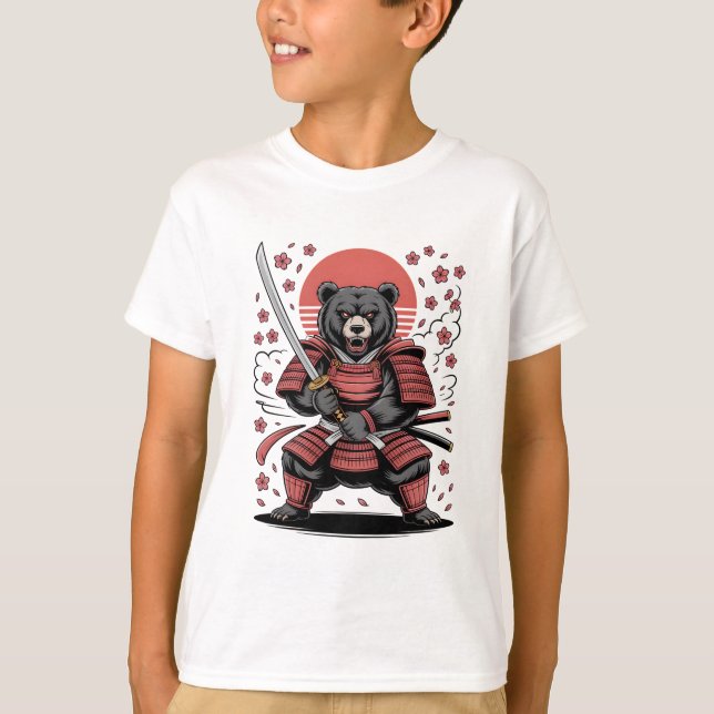 Camiseta básica infantil Samurai Bear (Anverso)