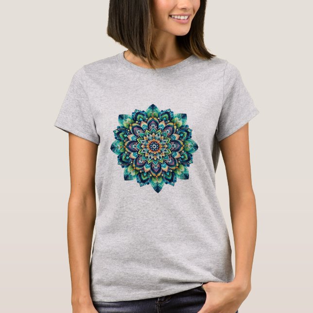 Camiseta básica Mandala verde/azul (Anverso)