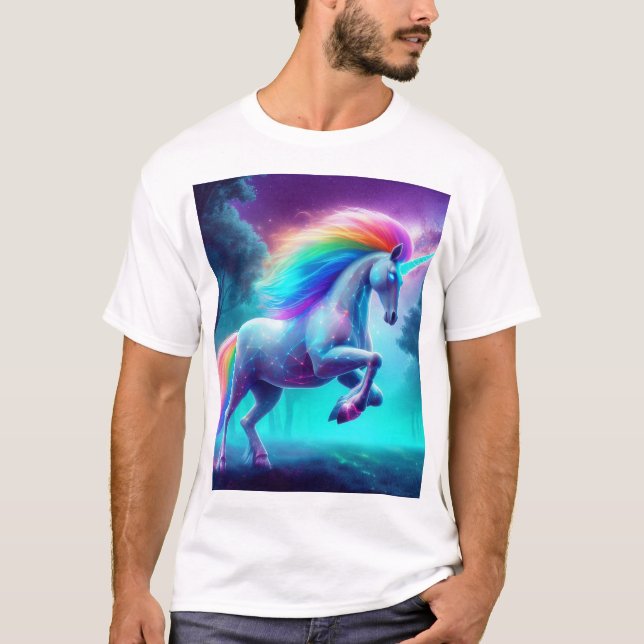 Camiseta básica masculina de Rainbow Unicorn (Anverso)