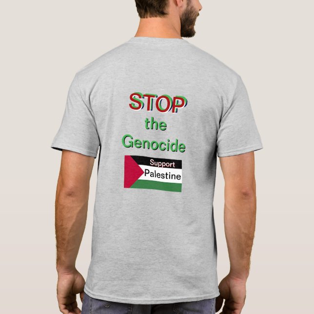 Camiseta básica masculina para detener el genocidi (Reverso)
